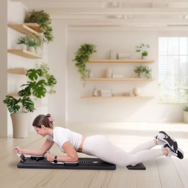 Pilates reformer inSPORTline Trancer Basic, csúszásmentes, összecsukható kialakítás, kivehető kijelző, állvány telefon számára