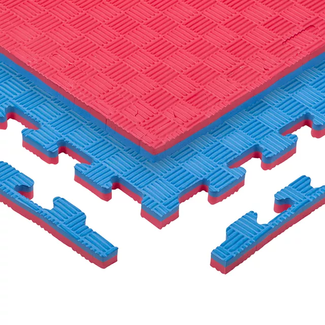 Puzzle tatami szőnyeg inSPORTline Sazegul 100x100x2 cm - kávéhab-fekete, 5 csíkos minta - pirosas-kék, 5 csíkos minta