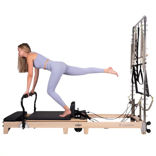 Pilates reformer inSPORTline Driftaler, összecsukható szerkezet biztonsági retesszel, tölgyfából készült váz, speciális pilates-doboz