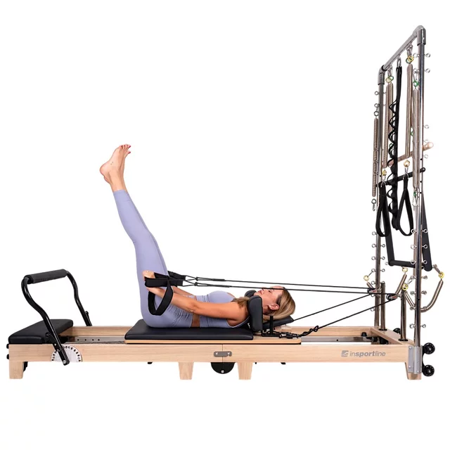 Pilates reformer inSPORTline Driftaler, összecsukható szerkezet biztonsági retesszel, tölgyfából készült váz, speciális pilates-doboz