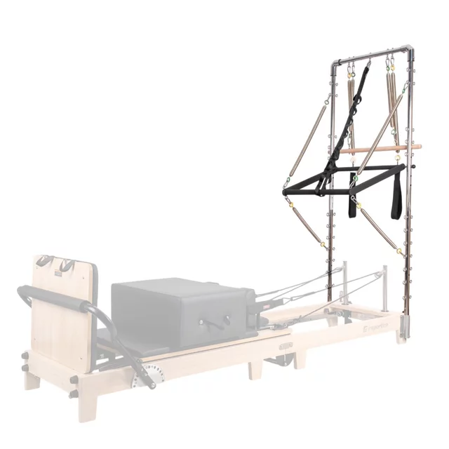 Pilates Reformer torony inSPORTline Driftaler, stabil szerkezet, 53 rögzítőszem, V-alakú fogantyú, négy hosszú és négy rövid prémium rugó