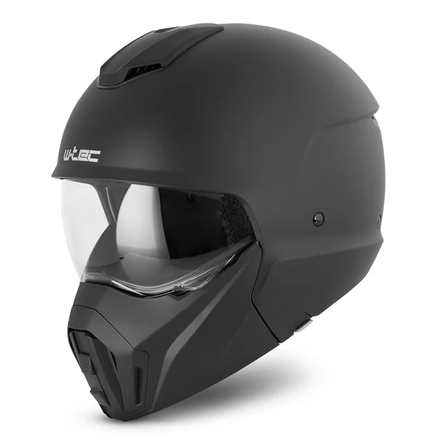 Moduláris motoros sisak W-TEC Satalone, ECE 22.06 típusjóváhagyás, aerodinamikus forma, 3 pozícióba állítható plexi, mosható bélés, puha arcpárnák - Fekete Matt