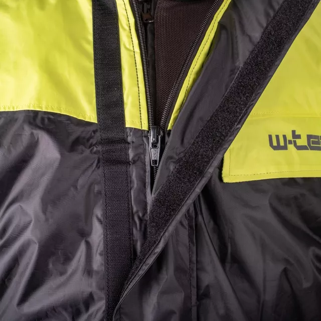 Motoros esőkabát  W-TEC Igava, laza illeszkedés, YKK cipzárak, tépőzárral állítható, Visionight fényvisszaverő elemek, légáteresztő hálós bélés - fekete-fluo zöld