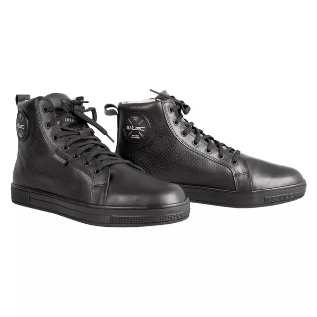 Motoros csizma W-TEC Ravito valódi marhabőrből , dupla varrás, fűzős rögzítés - fekete