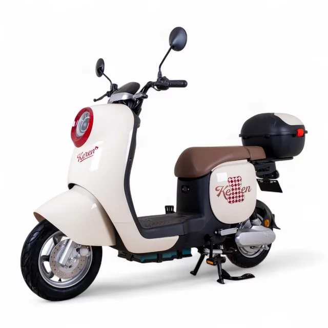 Elektromos robogó Keren Beike 10", ólomsavas akkumulátor, 25 km/h, IPX5 védettség, tároló, pedálok - barna-kék - barna-piros