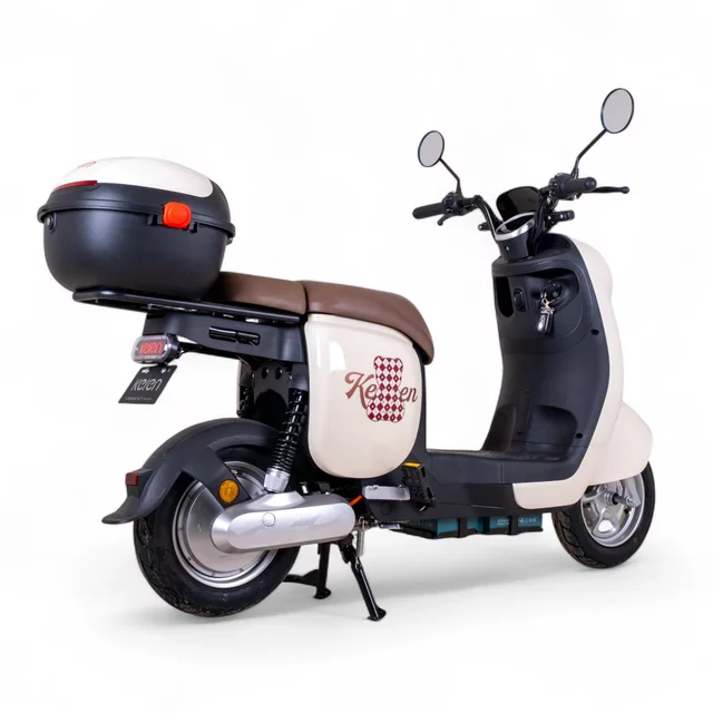 Elektromos robogó Keren Beike 10", ólomsavas akkumulátor, 25 km/h, IPX5 védettség, tároló, pedálok - barna-kék