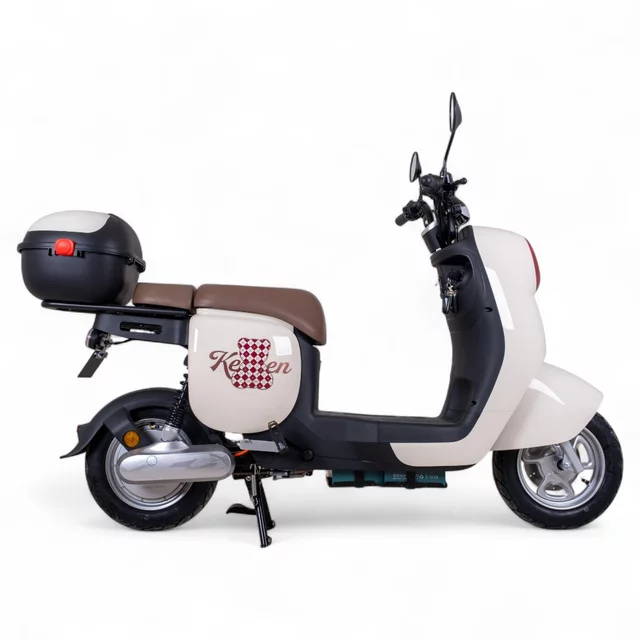 Elektromos robogó Keren Beike 10", ólomsavas akkumulátor, 25 km/h, IPX5 védettség, tároló, pedálok - barna-kék