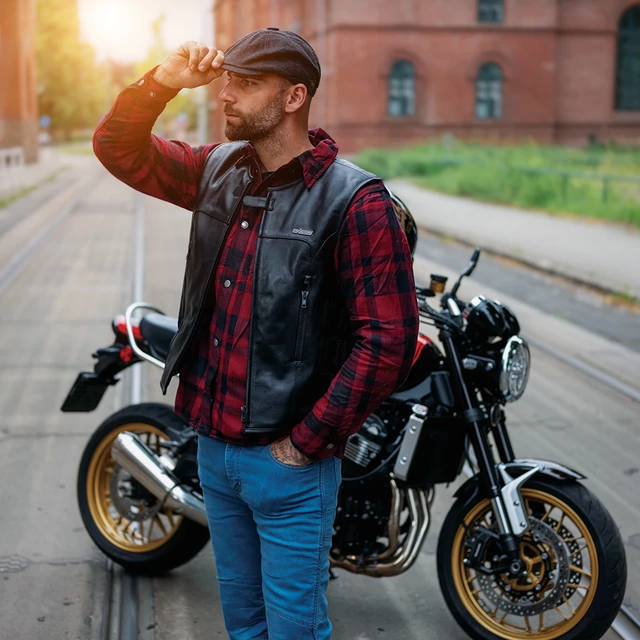 Bőr motoros mellény W-TEC Trabacho - fekete