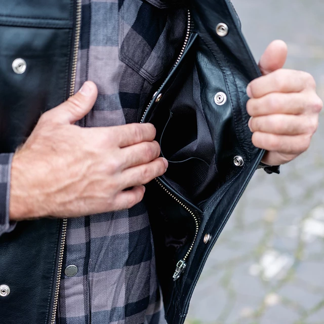 Bőr motoros mellény W-TEC Delasola - fekete