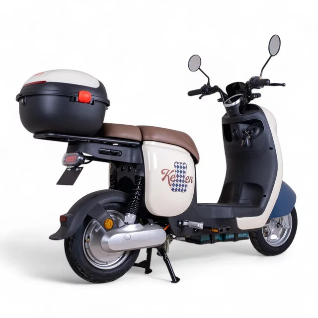Elektromos robogó Keren Beike 10", ólomsavas akkumulátor, 25 km/h, IPX5 védettség, tároló, pedálok - barna-kék