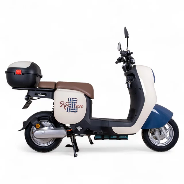 Elektromos robogó Keren Beike 10", ólomsavas akkumulátor, 25 km/h, IPX5 védettség, tároló, pedálok - barna-kék