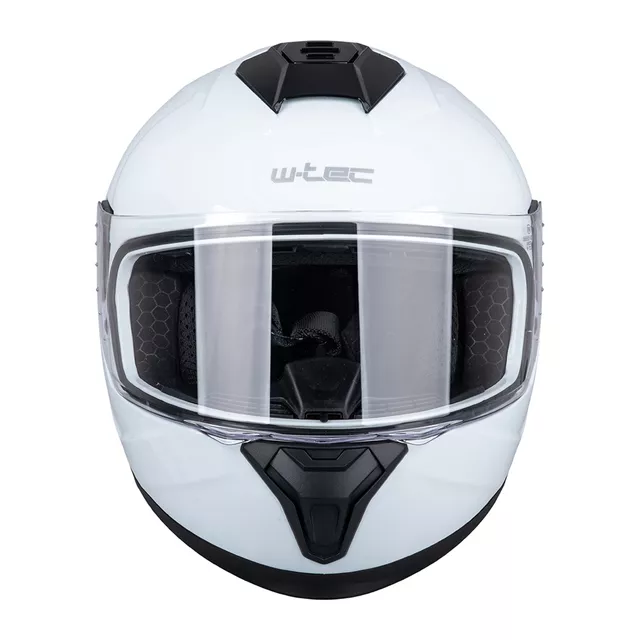 Gyermek integrált bukósisak W-TEC Basmeck, zárható állszellőzőnyílás, kényelmes párnázás, karcálló plexiüveg, rögzítés gyorskioldó csattal - fényes fehér