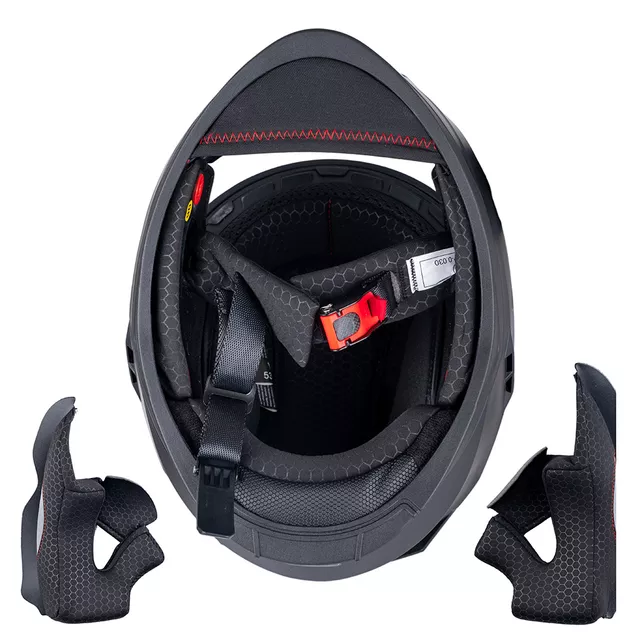 Gyermek integrált bukósisak W-TEC Basmeck, zárható állszellőzőnyílás, kényelmes párnázás, karcálló plexiüveg, rögzítés gyorskioldó csattal - fényes fehér