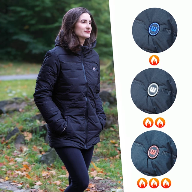 Női fűthető kabát W-TEC HEATborg Lady,  integrált fűtéssel, karbonszálas fűtés, 7 zóna, 3 fokozatban állitható, súly 880g - fekete