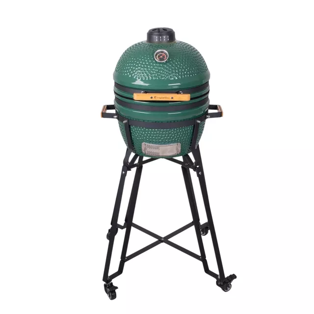 Kerámia kamado grill inSPORTline Pasionato 16", faszenes, kerámia, 116cm magas, BBQ grill, hőmérő, bomba izek, alacsony szénfogyasztás, kamado grill