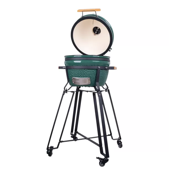 Kerámia kamado grill inSPORTline Pasionato 16", faszenes, kerámia, 116cm magas, BBQ grill, hőmérő, bomba izek, alacsony szénfogyasztás, kamado grill