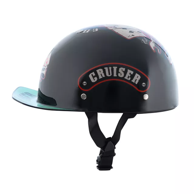 Retro nyitott sisak W-TEC Skarim, kivehető belső bélés, eredeti formatervezés napellenzővel, állpánt, DOT FMVSS 218 számú tanúsítás