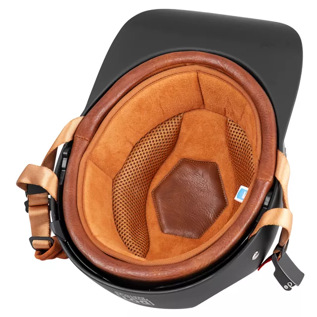 Retro nyitott sisak W-TEC Dazeck, kivehető belső bélés, eredeti formatervezés napellenzővel, állpánt, DOT FMVSS 218 számú tanúsítás