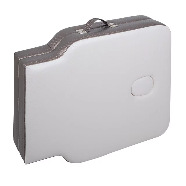 Masszázságy inSPORTline Kiyora 186x70x62,5-85,5 cm 2 részes alumínium, könnyen hordozható, fokozatmentesen állítható fejtámla, hordozótáska - fehér-szürke