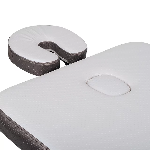 Masszázságy inSPORTline Kiyora 186x70x62,5-85,5 cm 2 részes alumínium, könnyen hordozható, fokozatmentesen állítható fejtámla, hordozótáska - fehér-szürke