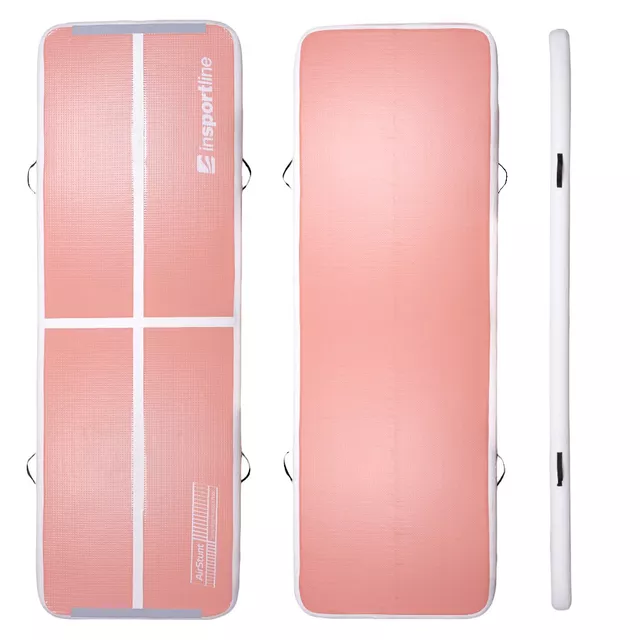 Airtrack inSPORTline Airstunt 300x100x10 cm korallszínű rózsaszín, hordozótáska, feltekerhető, 9,5 kg, Drop Stitch technológia