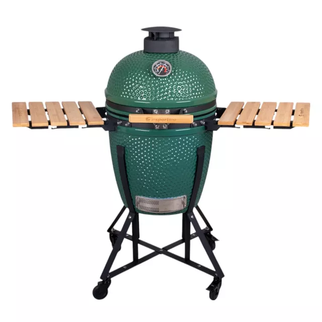 Kerámia kamado grill inSPORTline Pasionato 20" faszenes, kerámia, 120cm magas, BBQ grill, hőmérő, bomba izek, alacsony szénfogyasztás, kamado grill