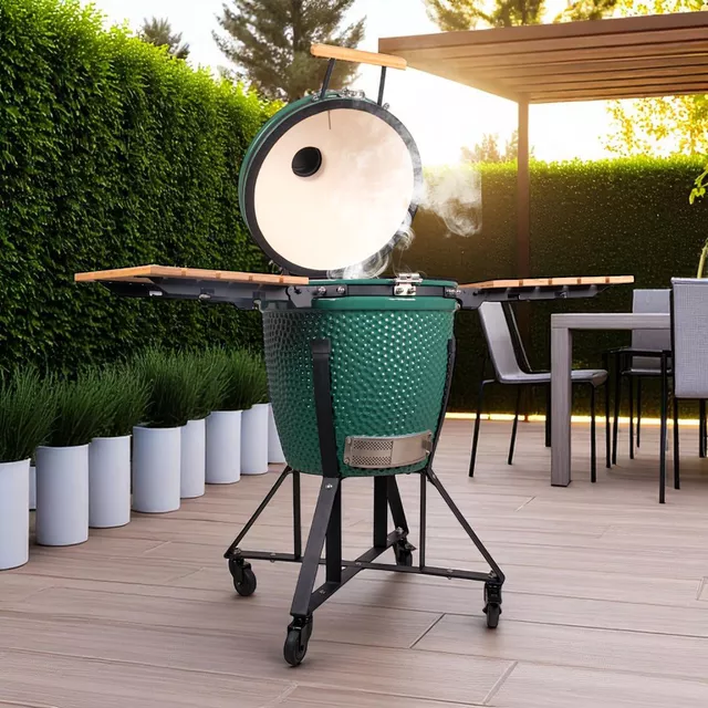 Kerámia kamado grill inSPORTline Pasionato 20" faszenes, kerámia, 120cm magas, BBQ grill, hőmérő, bomba izek, alacsony szénfogyasztás, kamado grill