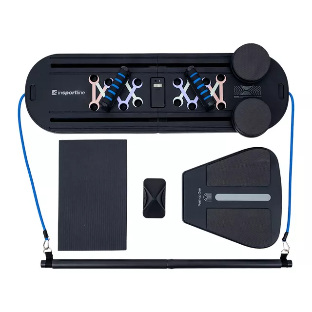 Multifunkcionális fekvőtámasz és pilates pad inSPORTline Pushap Zen, digitális számláló, csúszásmentes habszivacs fogantyúk, fémkarabiner