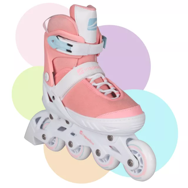 Állítható görkorcsolya inSPORTline Labelo, Comfort Fit és Safety Ankle technológia, kombinált rögzítési rendszer,  állítható vázméret, PU gumi