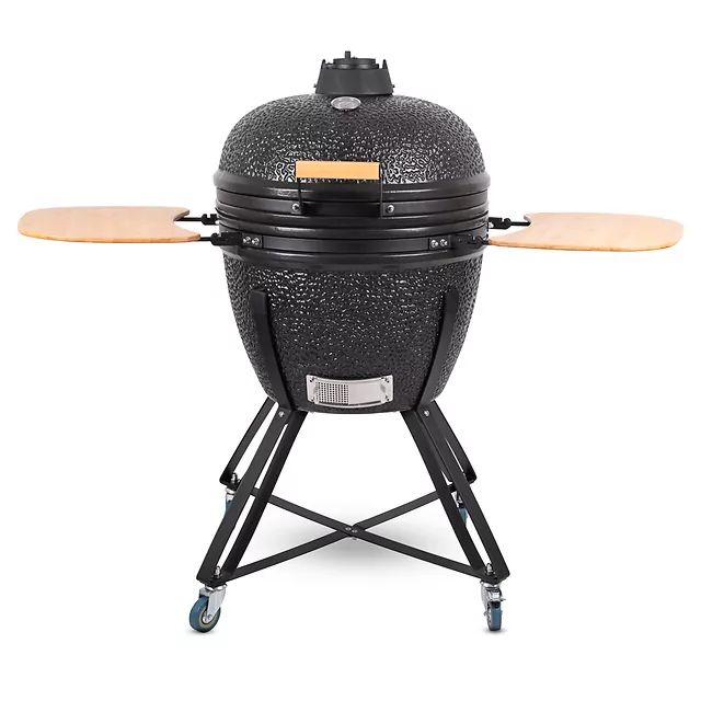 Kerámia kamado grill inSPORTline Pyrexo 24", kerámia belső héj, tartós hőteljesítmény, beépített hőmérő, hatékony szén-fogyasztás