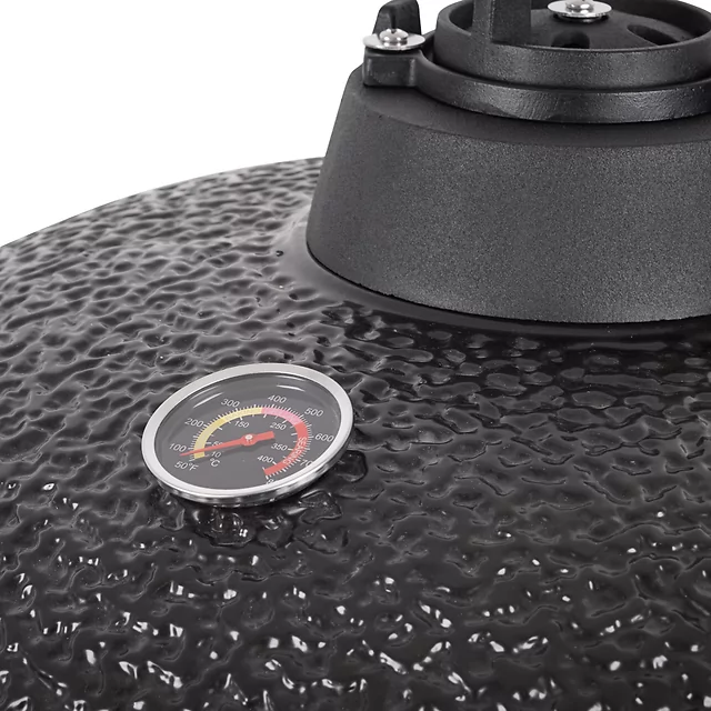 Kerámia kamado grill inSPORTline Pyrexo 24", kerámia belső héj, tartós hőteljesítmény, beépített hőmérő, hatékony szén-fogyasztás