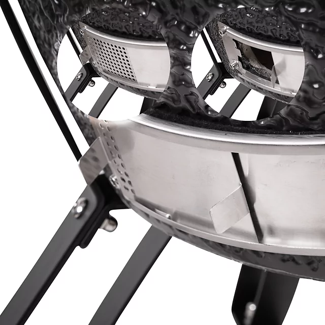 Kerámia kamado grill inSPORTline Pyrexo 24", kerámia belső héj, tartós hőteljesítmény, beépített hőmérő, hatékony szén-fogyasztás