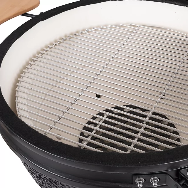 Kerámia kamado grill inSPORTline Pyrexo 24", kerámia belső héj, tartós hőteljesítmény, beépített hőmérő, hatékony szén-fogyasztás