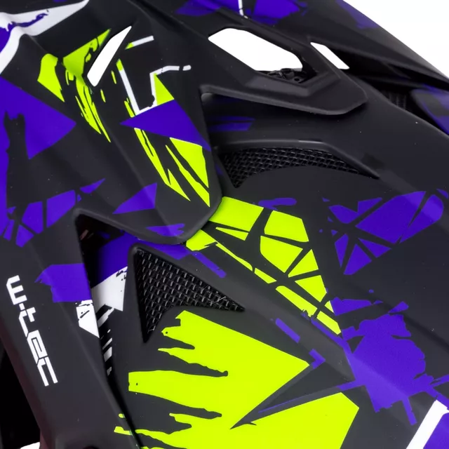 Downhill sisak W-TEC Richpike, aerodinamikus forma, 14 szellőzőnyílás, dupla D-gyűrűk - Zöld & Kék Őrület