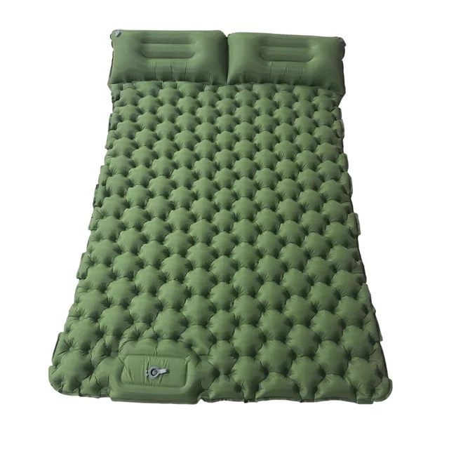 Kétszemélyes felfújható matrac, beépített pumpával inSPORTline Faustea 192x125x8 cm, kompakt méret, hatékony szigetelés, felfújás beépített pumpával - zöld - zöld