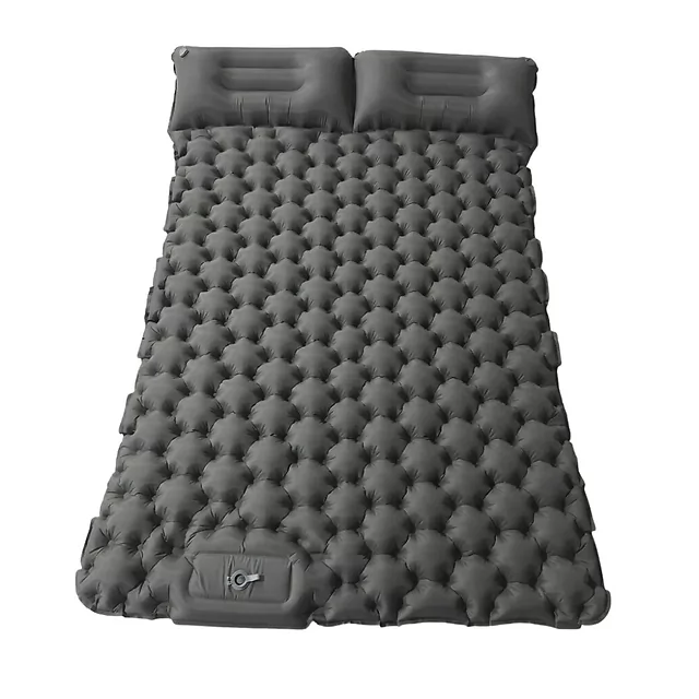 Kétszemélyes felfújható matrac, beépített pumpával inSPORTline Faustea 192x125x8 cm, kompakt méret, hatékony szigetelés, felfújás beépített pumpával - zöld - szürke