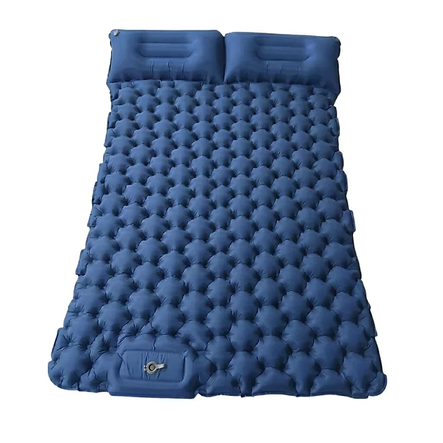 Kétszemélyes felfújható matrac, beépített pumpával inSPORTline Faustea 192x125x8 cm, kompakt méret, hatékony szigetelés, felfújás beépített pumpával - zöld - kék