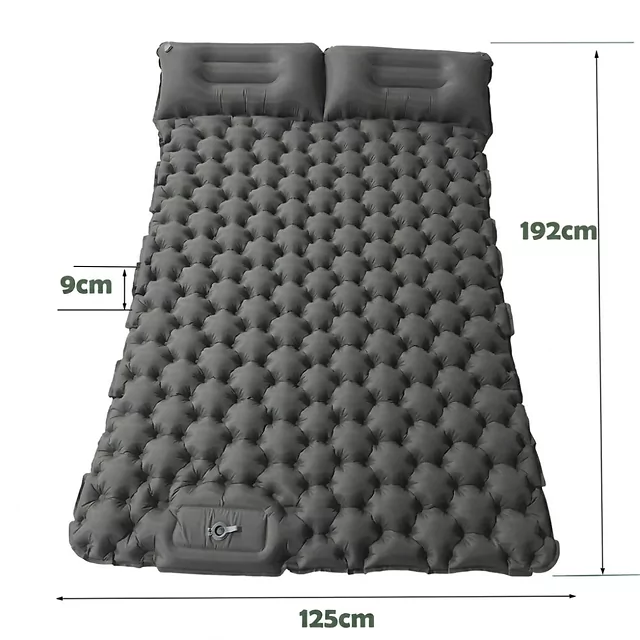 Kétszemélyes felfújható matrac, beépített pumpával inSPORTline Faustea 192x125x8 cm, kompakt méret, hatékony szigetelés, felfújás beépített pumpával - zöld