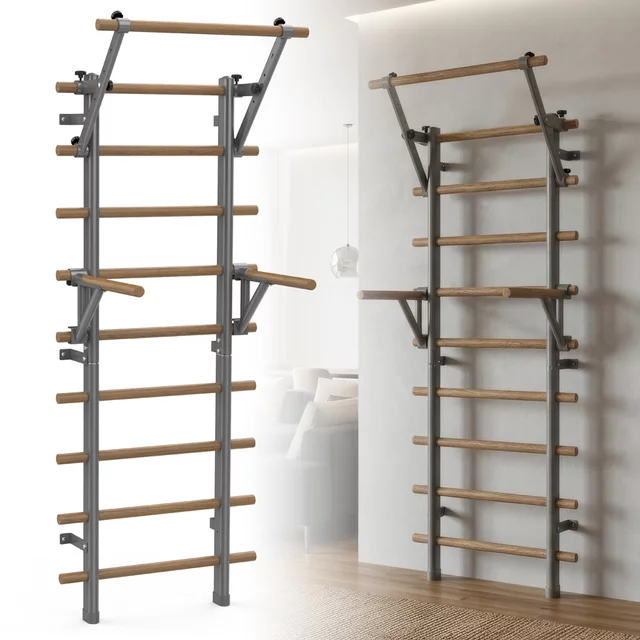 Bordásfal inSPORTline Wootaline 199x80 cm, húzódzkodóval és tolódzkodóval, szürke, falhoz rögzíthető, könnyű karbantartás, egyszerű összeszerelés