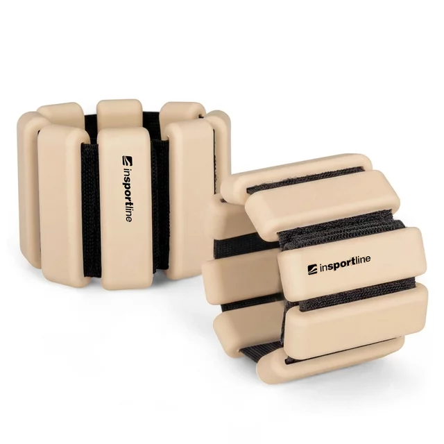 Fitness boka- és csuklósúlyok inSPORTline Brace 2x1 kg, hatékony edzéssegédeszköz, univerzális méret, rugalmas pánt, tépőzáras rögzítés - rózsaszín - bézs