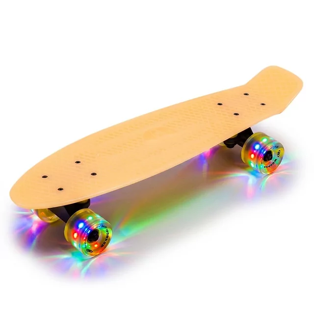 Megvilágított penny board WORKER Solosy C1 22", LED-ekkel ellátott kerekek, csúszásgátló rács a tábla tetején, sötétben világító anyag