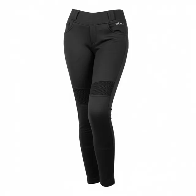 Női motoros leggings W-TEC Lukrecia Base, elasztikus, testhezálló szabás, sztreccs panelek, magas derékrész, W-TEC logó a zsebeken - fekete