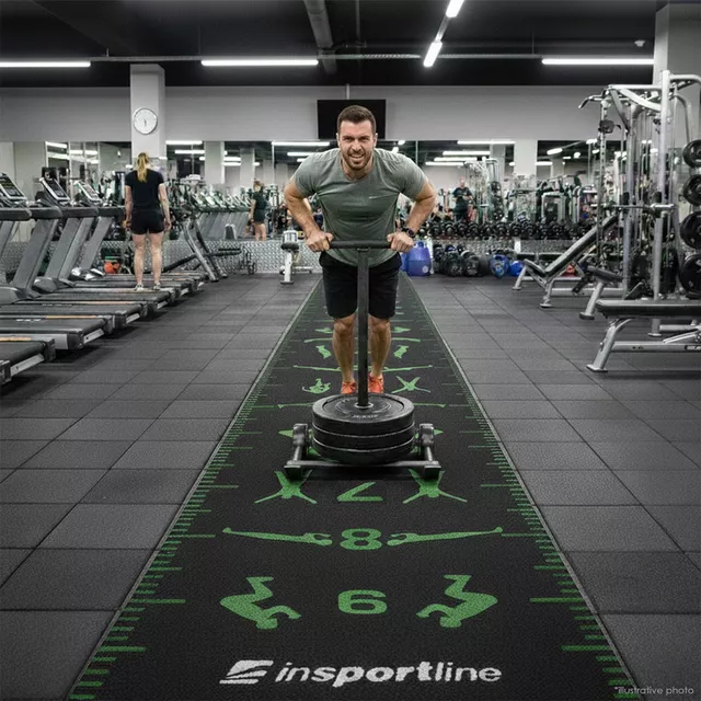 Fitness szőnyeg inSPORTline Crospet 10x2 m, zöld jelölések, csúszásmentes alsó rész, numerikus skála