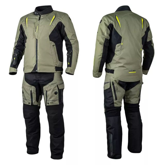 Túra motoros kabát W-TEC Karmal, levehető CE protektorok, Maxdura® 600-D szövet, vízálló klímamembrán, léghűtéses rendszer - fekete-olivazöld