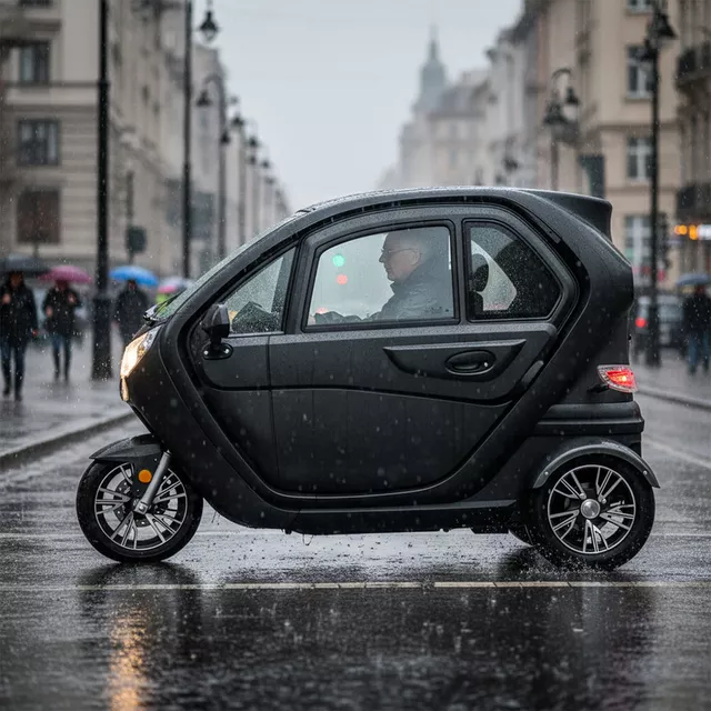 Elektromos robogó tetővel W-TEC Tukago - 45 km/h, tolatókamera 4"-os LCD kijelzővel, multimédiás Bluetooth, biztonsági övek, riasztórendszer - fekete