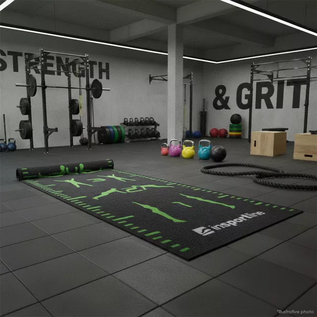 Fitness szőnyeg inSPORTline Crospet 10x2 m, zöld jelölések, csúszásmentes alsó rész, numerikus skála