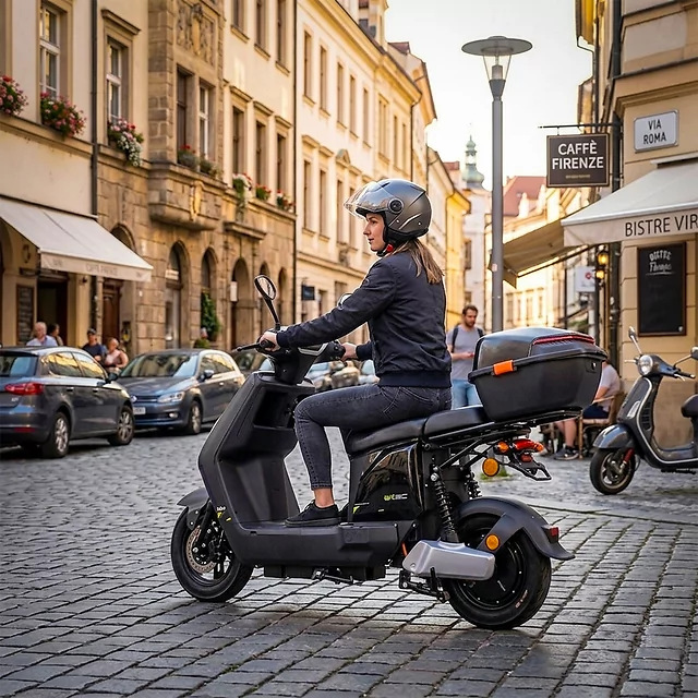 Elektromos robogó W-TEC Raike II 10", fényvisszaverő elemek, LED-világítás, LED kijelző, 65 km hatótávolság, 25 km/h-s végsebesség - fekete-ezüst