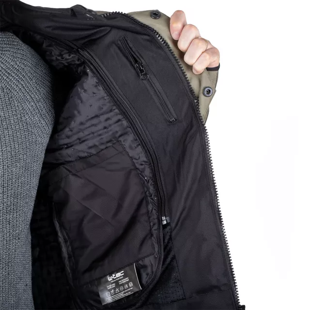 Túra motoros kabát W-TEC Karmal, levehető CE protektorok, Maxdura® 600-D szövet, vízálló klímamembrán, léghűtéses rendszer - fekete-olivazöld