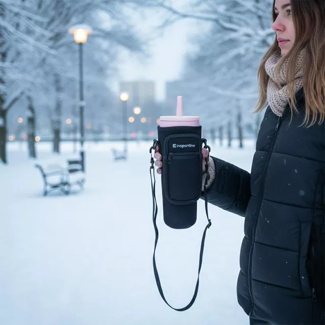 Hordozható táska 1200 ml-es termosz bögréhez, vállpánt, védi a termoszt a karcolásoktól, dupla cipzáras zseb - rózsaszín