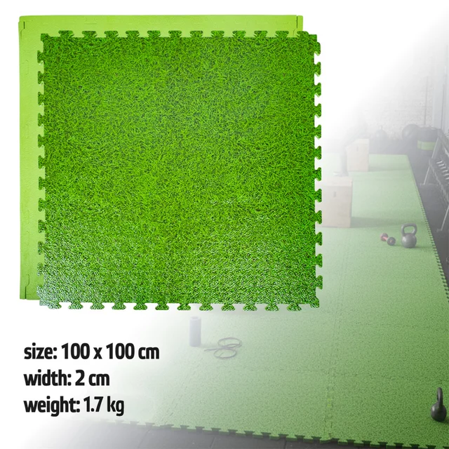 Puzzle tatami szőnyeg inSPORTline Zemalpro 100x100x2 cm, tartós anyag, csökkenti a zajt, könnyen mosható felület - gyep motívum - gyep motívum